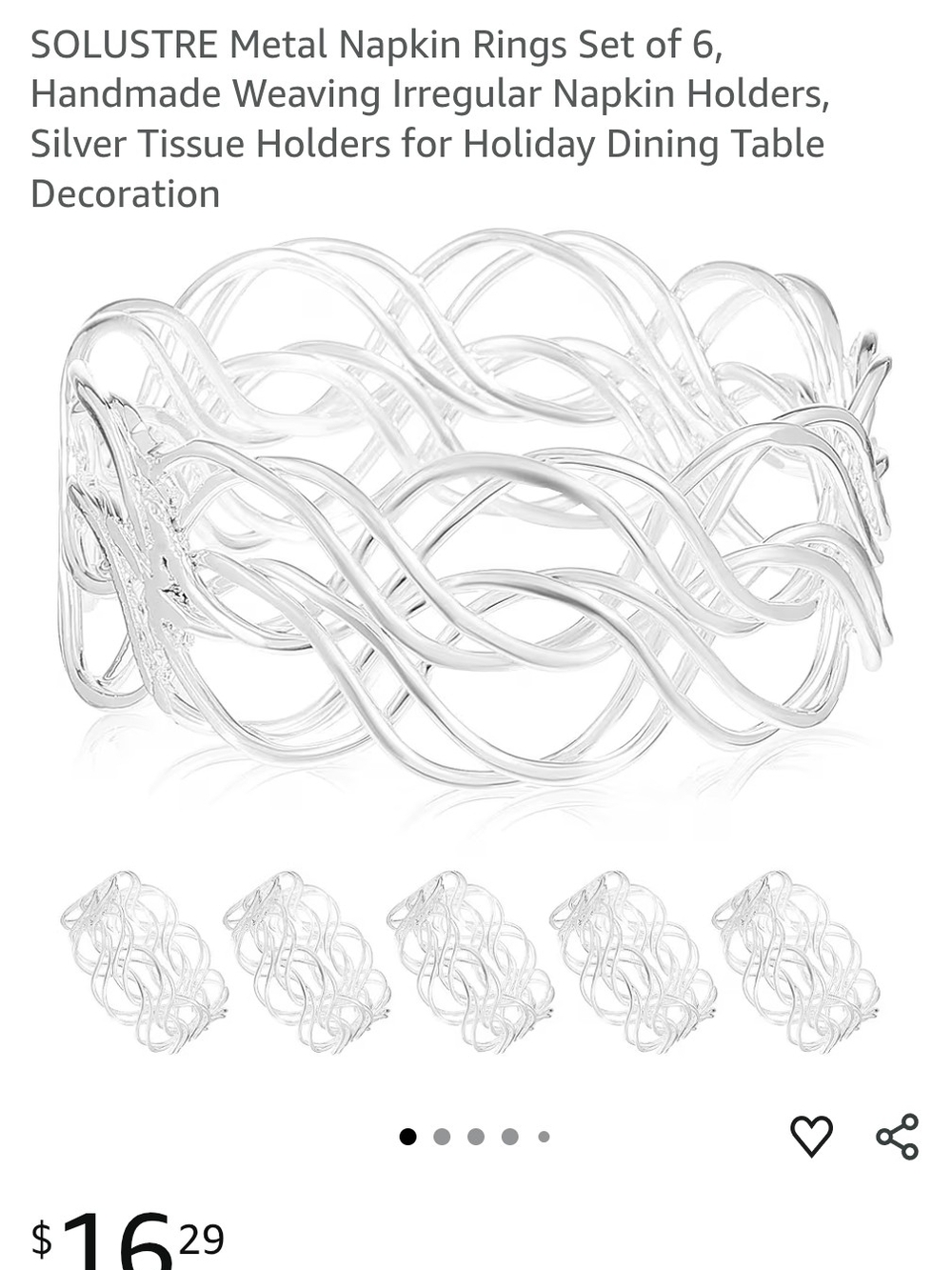 Silver Metal Napkin Rings Set of 12 - Woven Wave Design